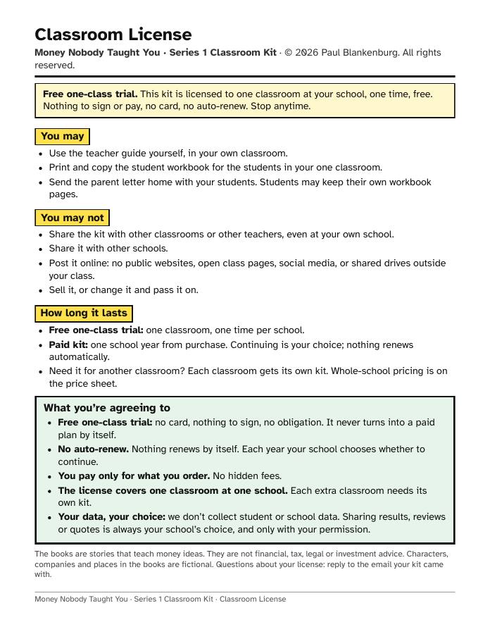 Classroom License, page 1