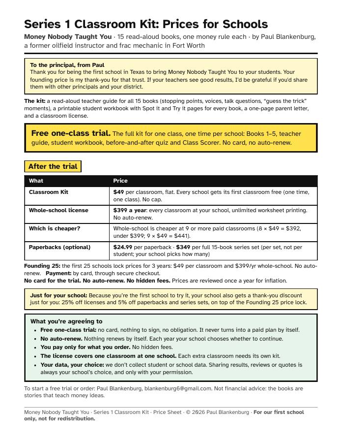 Price Sheet, page 1