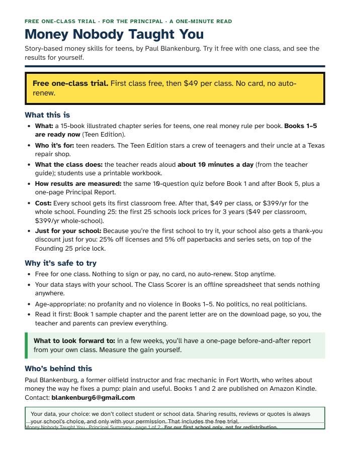 Principal Summary, page 1
