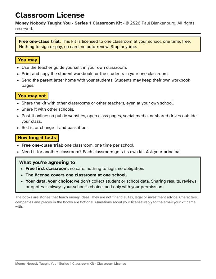Classroom License, page 1
