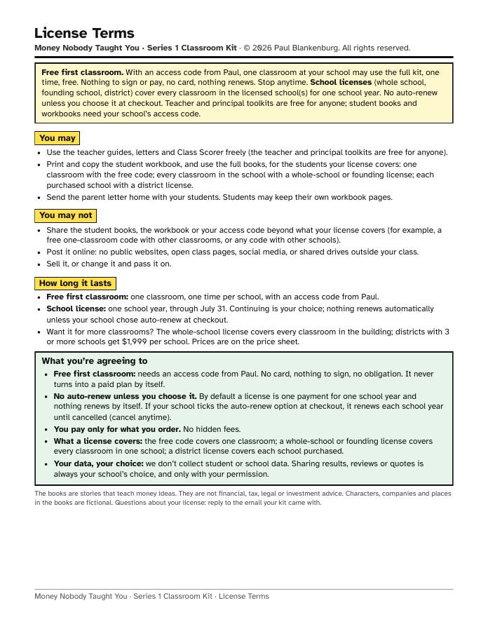 License terms, page 1