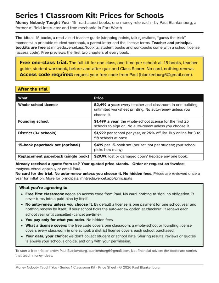 Price Sheet, page 1
