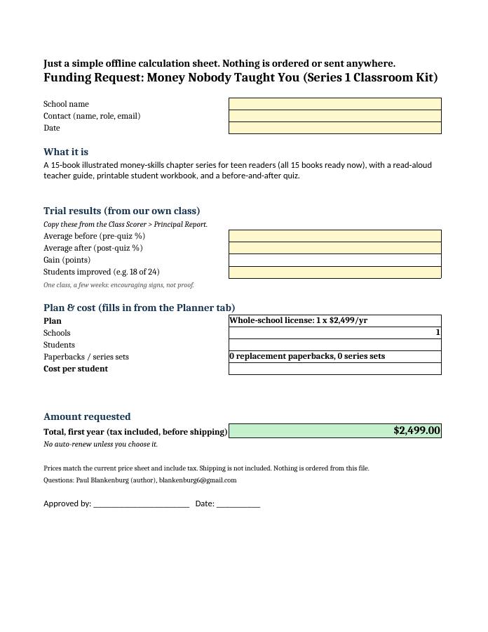 School Order Planner, page 2